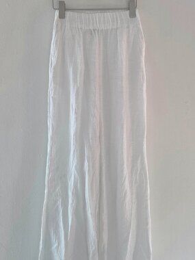 THE WYLDE Womens White Linen Pants Elastic Ruched Waist High Rise Size S